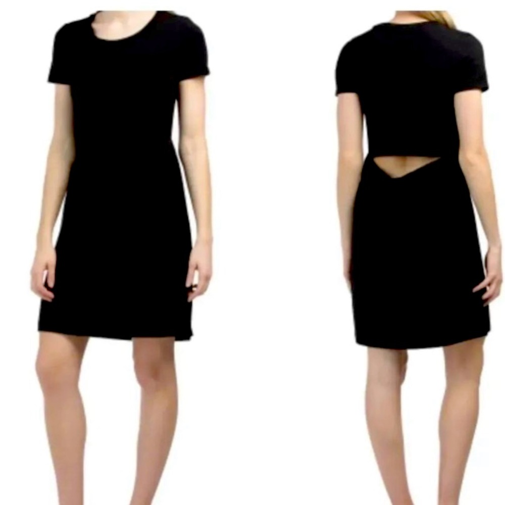 Theory Liliana S Ranmire Open Back Short Sleeve Knit Dress Black Womens Size S